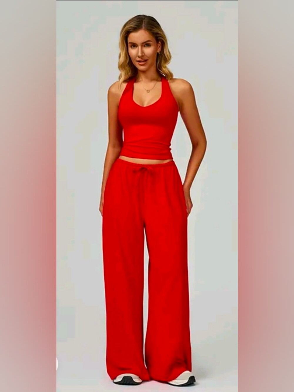Red Wide-Leg Lounge Set